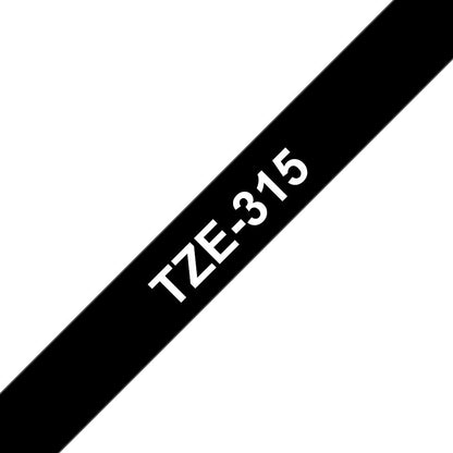 Brother TZE315 Label Tape – 6mm White on Black Laminated for PT Label Makers, 8m