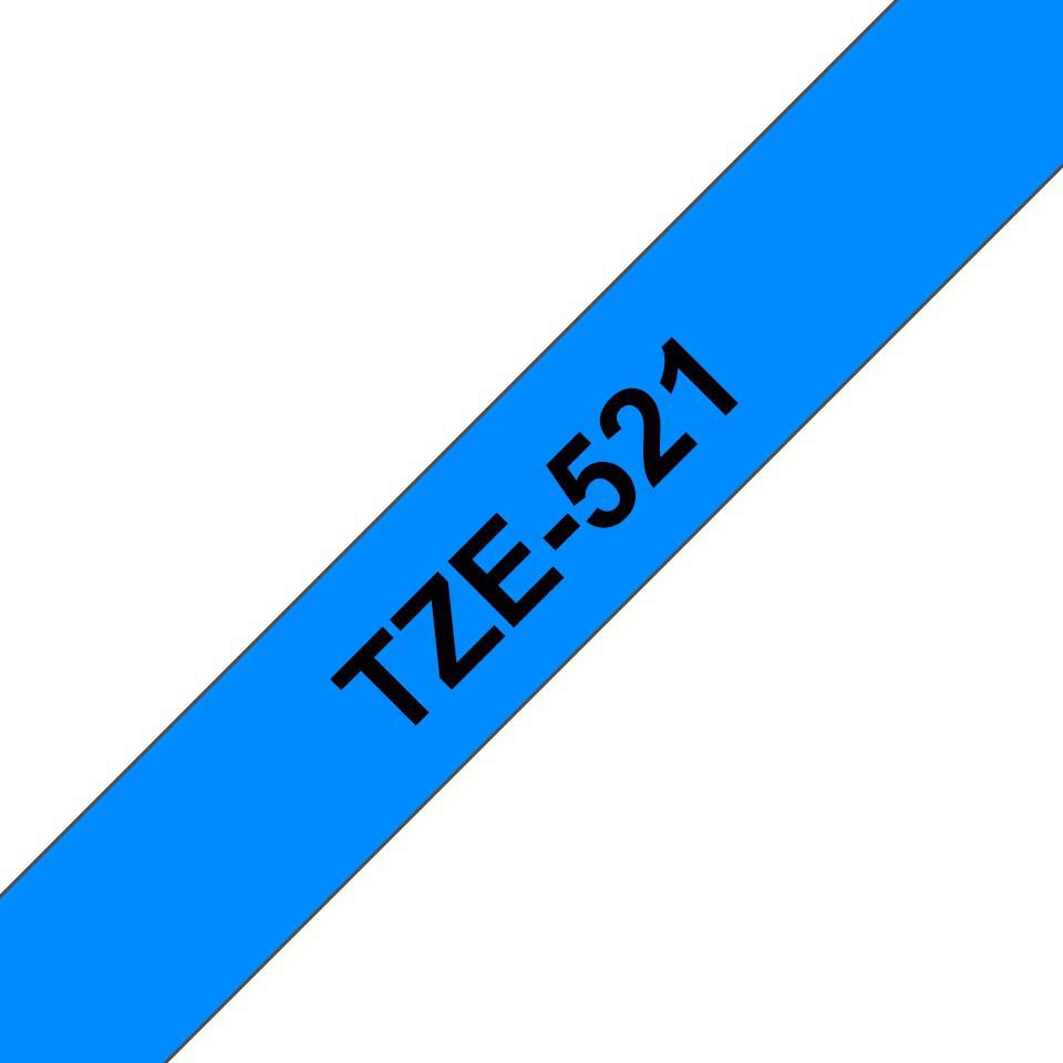 Brother TZE-521 Label Making Tape – 9mm Black on Blue Laminated 8m