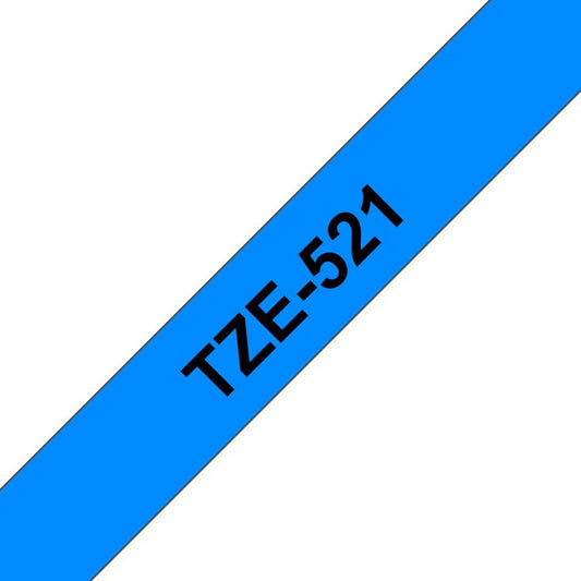 Brother TZE521 Label Making Tape – 9mm Black on Blue Laminated 8m