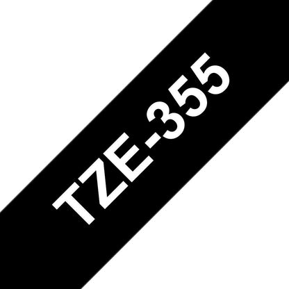 Brother TZE-355 Label Making Tape – Laminated 24mm White on Black 8m