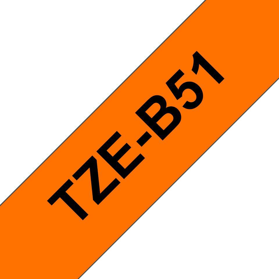 Brother TZEB51 Laminated Label Tape – 24mm x 5m Black on Fluorescent Orange