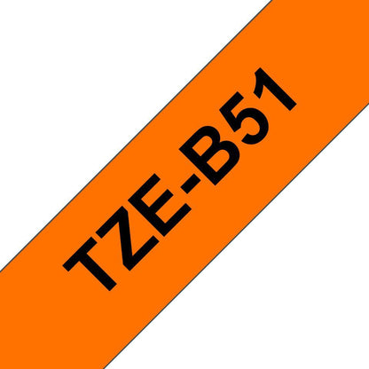Brother TZEB51 Laminated Label Tape – 24mm x 5m Black on Fluorescent Orange