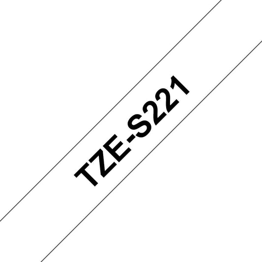 Brother TZE-S221 Label Making Tape – 9mm Black on White Extra Strength