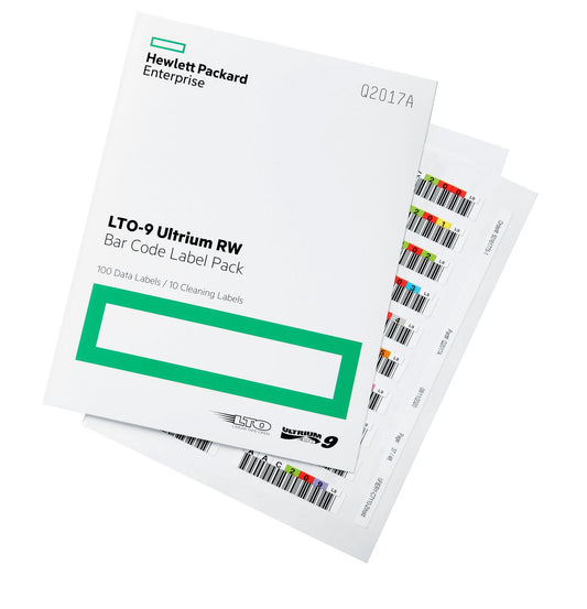 Hewlett Packard Enterprise Q2017A LTO-9 Ultrium RW Bar Code Label Pack – 100 Data, 10 Cleaning Labels