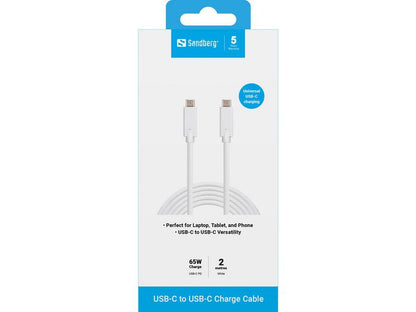 Sandberg 136-17 USB-C Charge Cable 2M – 65W Fast Charging, White