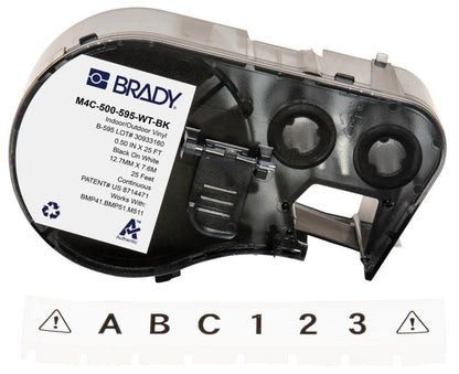Brady M4C-500-595-WT-BK Self Adhesive Vinyl Label Tape – 1.27cm, Black/White