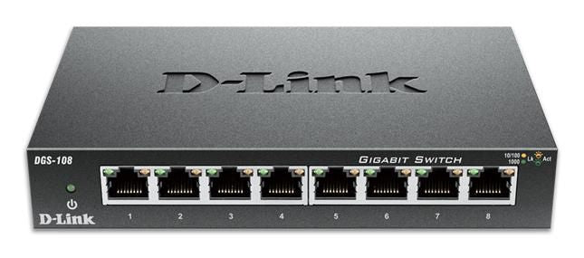 D-Link DGS-108/E 8-Port Gigabit Network Switch – Metal, QoS, CE Certified
