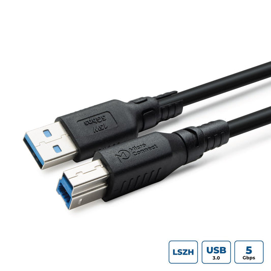MicroConnect USB3.0AB3B-LSZH USB 3.2 A-B Gen 1 Cable 3m LSZH Jacket 5 Gbit/s