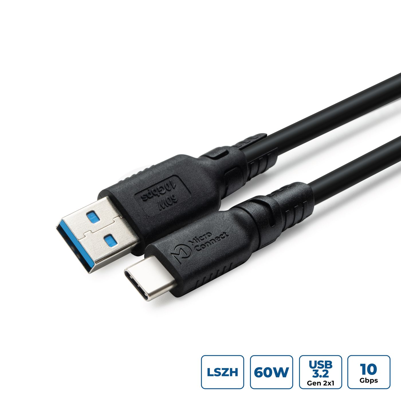 MicroConnect USB3.2AC3-LSZH USB-C to USB-A Cable 3m 60W 10Gbps LSZH