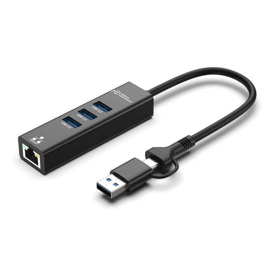 MicroConnect USBHUB-RJ45-2IN1 USB 3.2 Gen 1 4-Port Hub with Ethernet – USB-C & USB-A, 5Gbps