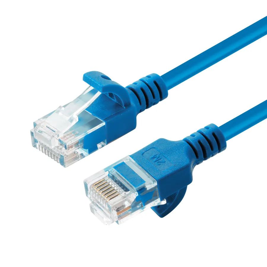 Microconnect Cat6a U/UTP Slim Network Cable 0.15m Blue – LSZH, Gold-Plated, PoE++