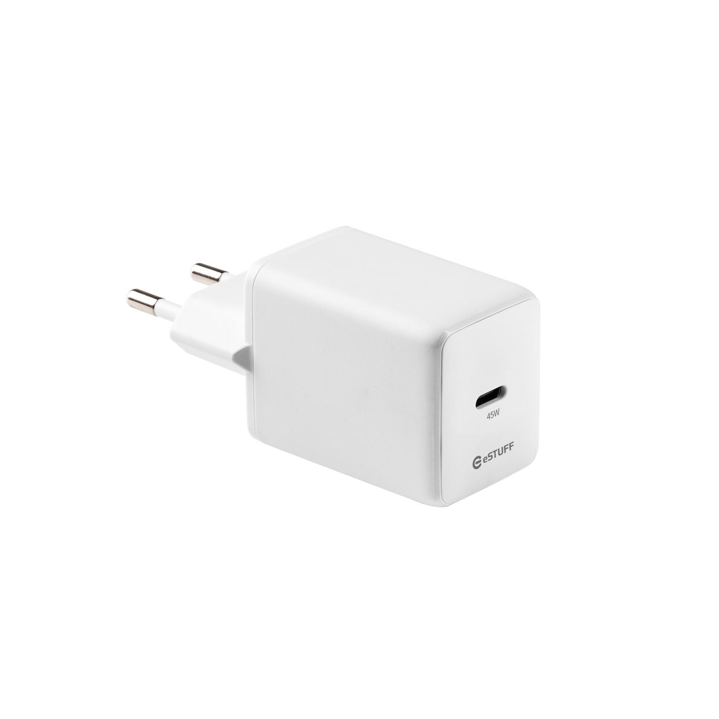 eSTUFF ES637046 USB-C Charger 45W GaN PD – White, 98% Recycled Plastic, EU Plug