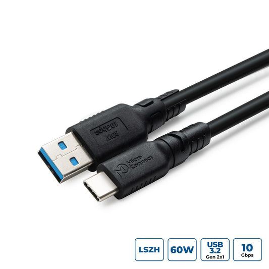 MicroConnect USB3.2AC1-LSZH USB-C to USB-A Cable 1m 60W 10Gbps LSZH