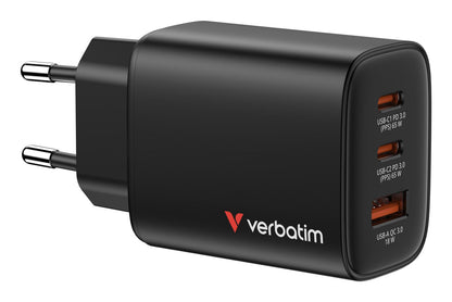 Verbatim 32352 GaN Charger 65W EU Plug Black – USB-C & USB-A Fast Charging