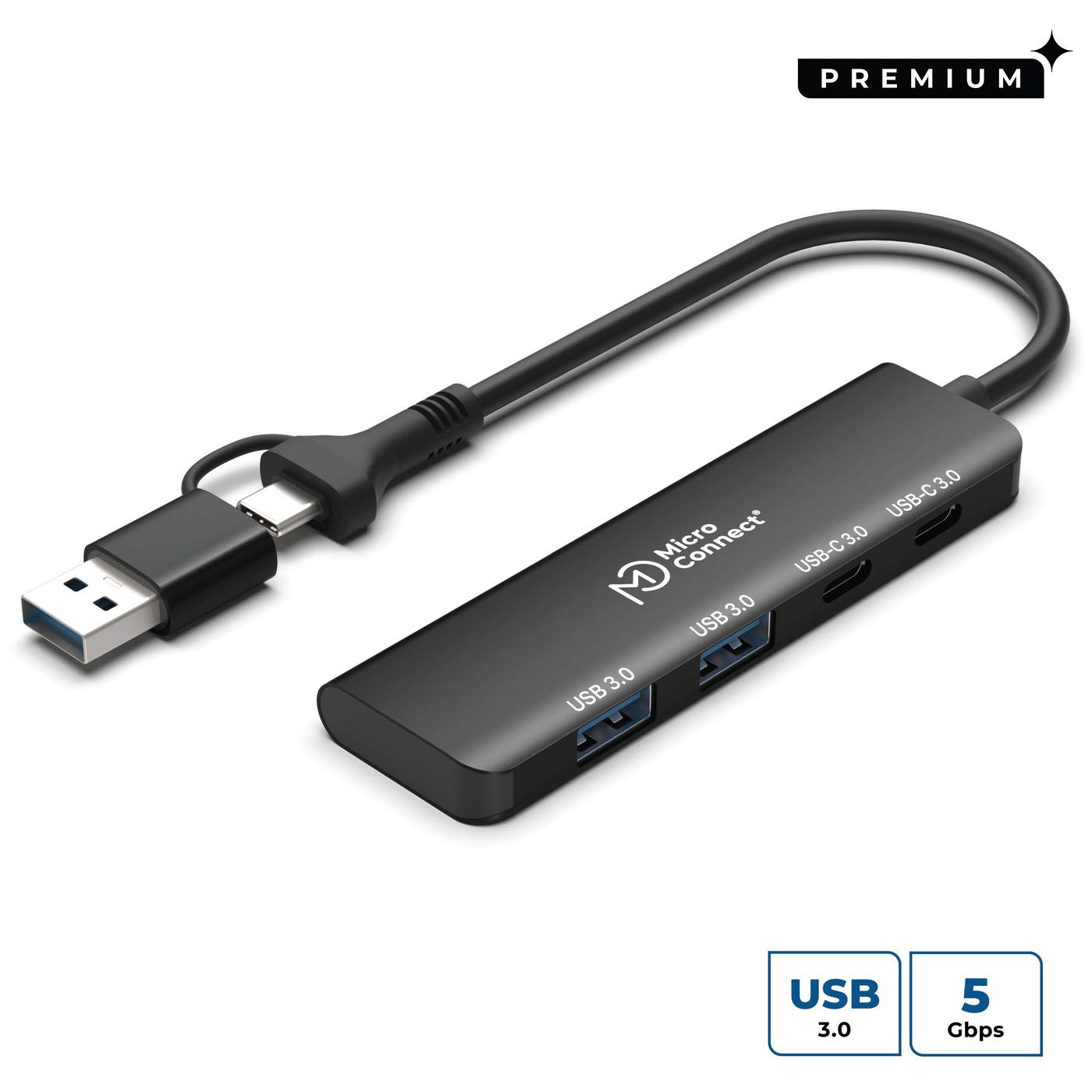 MicroConnect UC0066-5G-USB-C-4IN1 4-Port USB Hub – 2x USB-A 3.2 2x USB-C 3.2 5Gbps Plug & Play