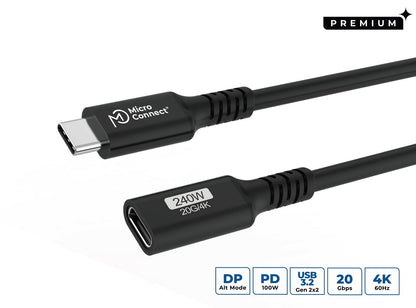 MicroConnect USB3.2CC1.5EX USB-C Extension Cable USB4 Gen 2x2 1.5m 10Gbps 100W Black