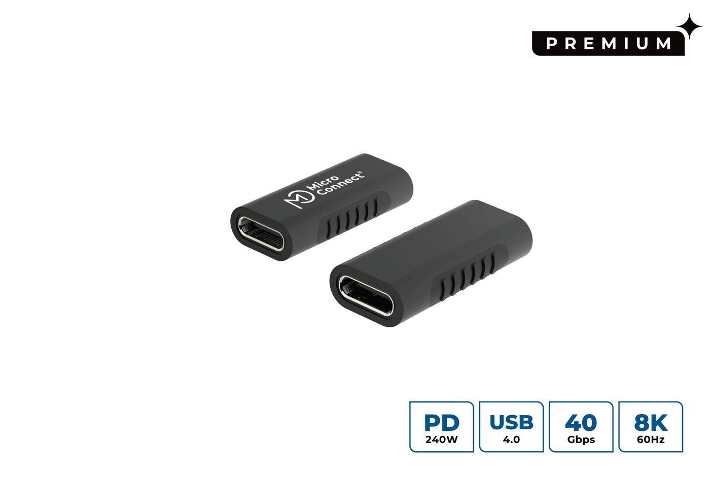 MicroConnect USB3.2CFFA USB-C Adapter – Female to Female, 10Gbps, 100W Power Delivery, Black