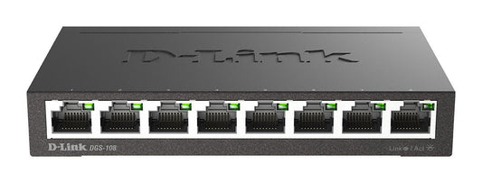 D-Link DGS-108/E 8-Port Gigabit Network Switch – Metal, QoS, CE Certified
