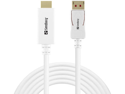 Sandberg 509-16 DisplayPort 1.4 to HDMI 2m Cable – 4K 60Hz Ultra HD White