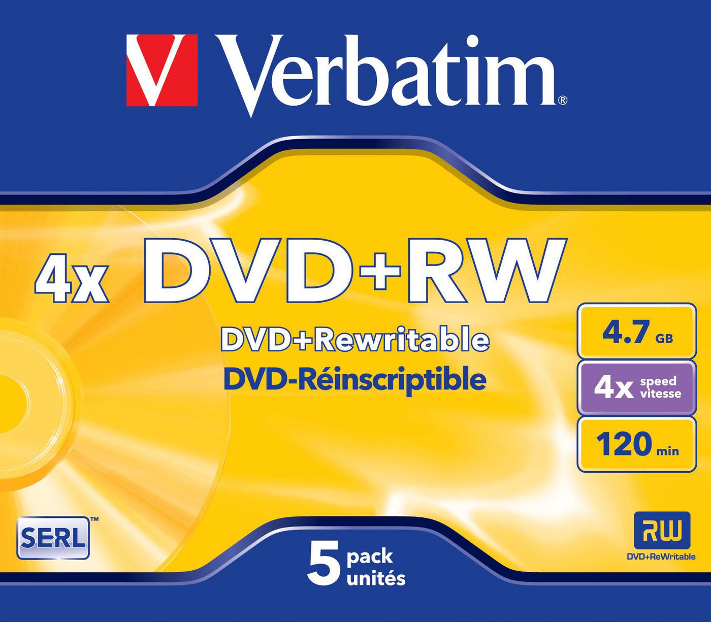 Verbatim 43229 Blank DVDs – DVD+RW 4.7GB 4x Matt Silver 5-Pack
