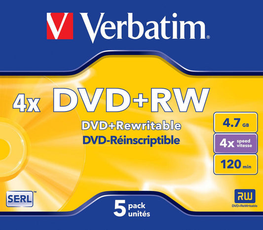 Verbatim 43229 Blank DVDs – DVD+RW 4.7GB 4x Matt Silver 5-Pack
