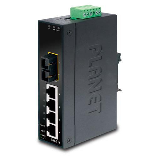 Planet ISW-511 Unmanaged Industrial Ethernet Switch – 4-Port RJ-45, 1-Port 100FX Multi-Mode