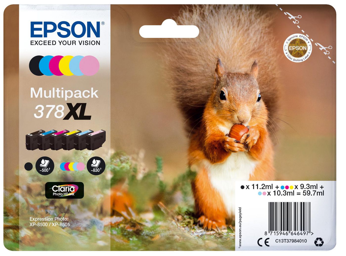 Epson C13T37984010 Multipack 378XL Claria Photo HD Ink Cartridges – 6-Colour XL