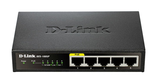 D-Link DES-1005P/E 5-Port Fast Ethernet Unmanaged PoE Network Switch – Black