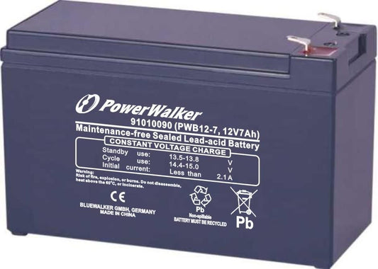 PowerWalker 91010090 12V 7Ah Lead Acid Battery – High Discharge, Long Life