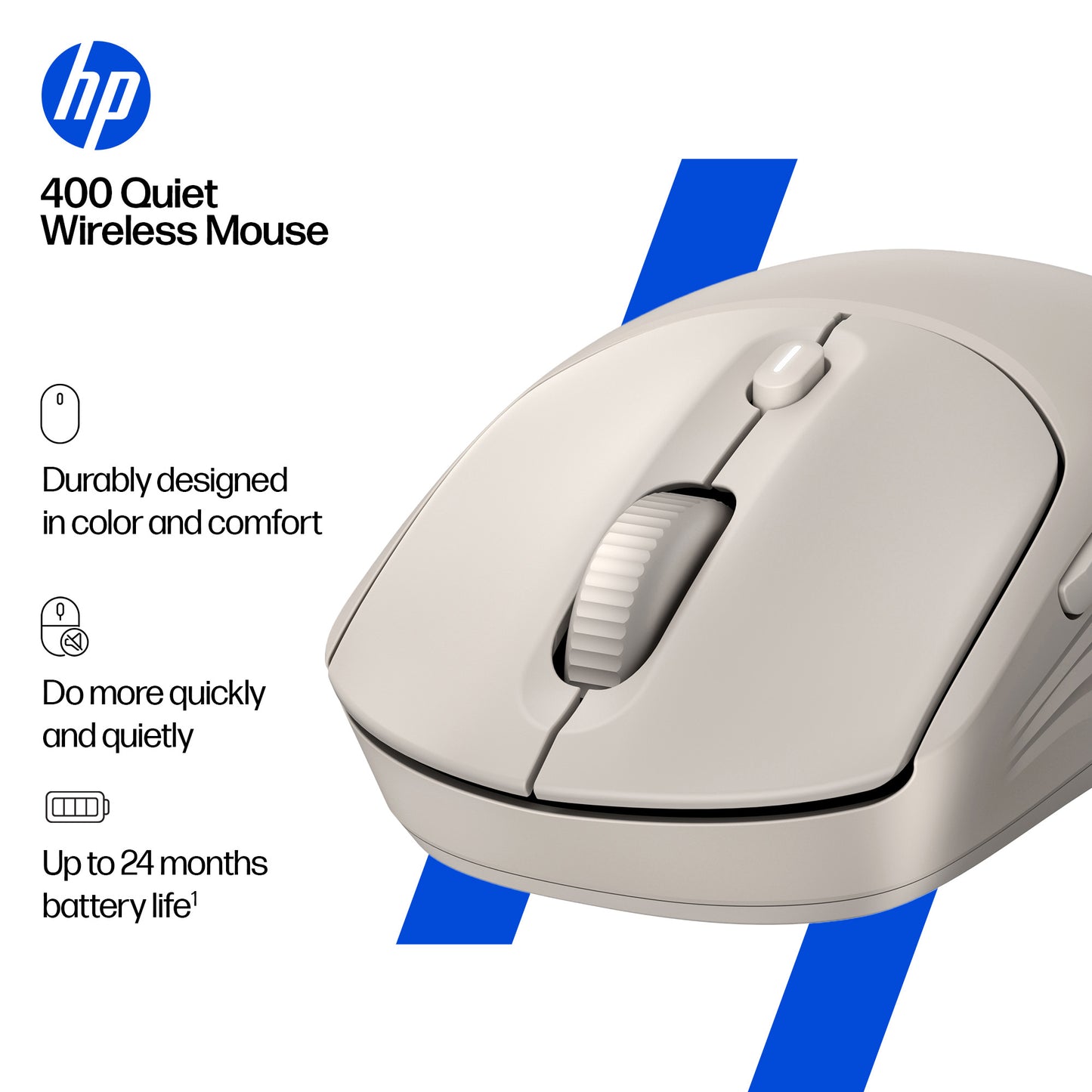 HP AZ7B6AA 400 Quiet Wireless Mouse – Ambidextrous, 6000 DPI, Beige