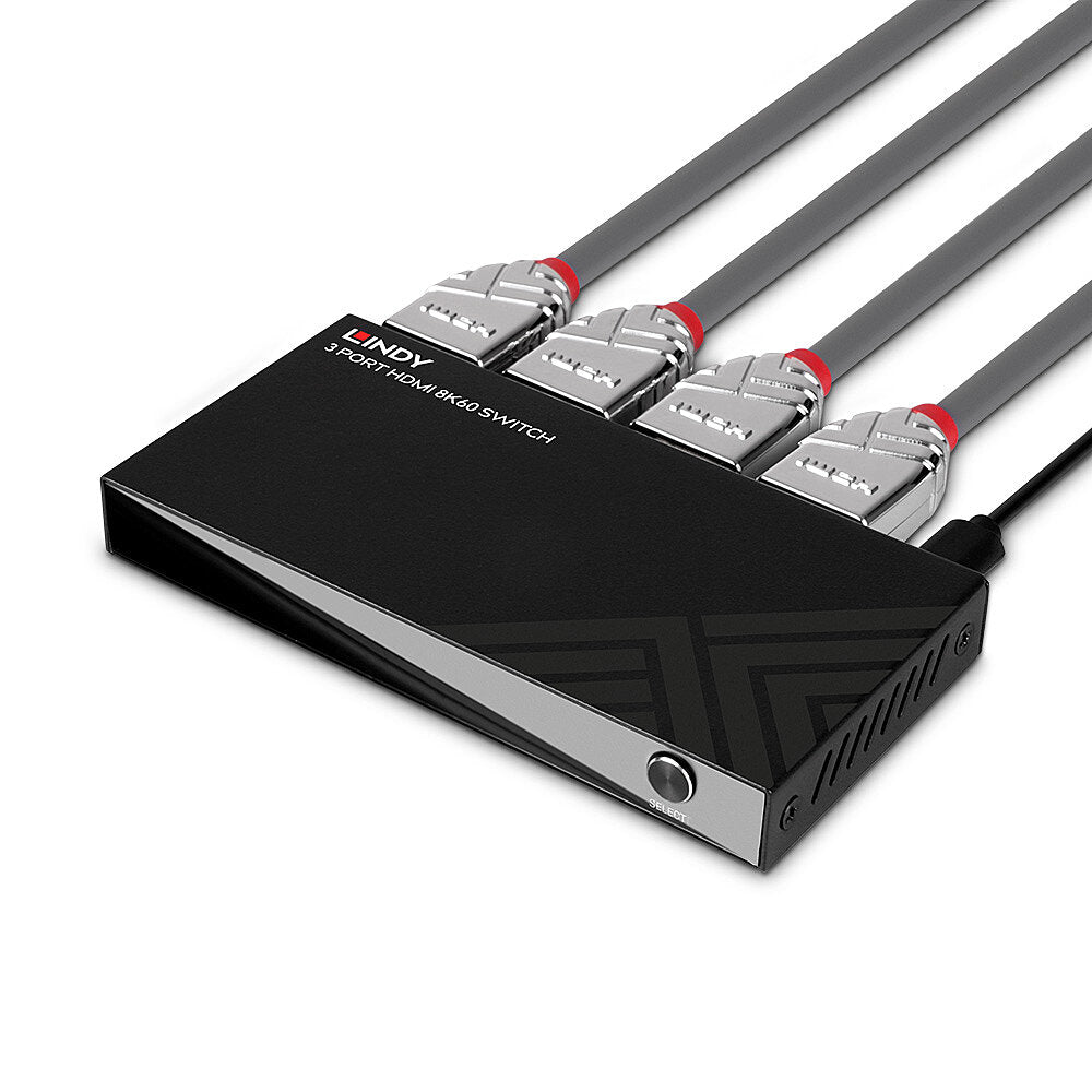 Lindy 38369 3 Port HDMI 8K60 Switch – Ultra HD, HDR, Remote, 48Gbps