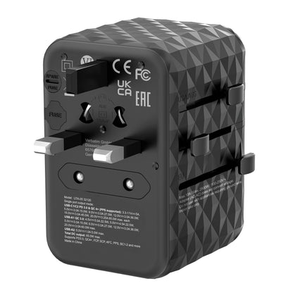 Verbatim 32120 UTA-05 65W GaN III Universal Travel Adapter – 2x USB-C PD, 2x USB-A, Black