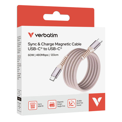 Verbatim 31853 USB-C to USB-C Magnetic Cable 60W 1.2m Pink Braided