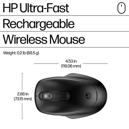 HP 9C2F7AA#ABB Ultra-Fast Rechargeable Wireless Mouse – 4000 DPI, Ambidextrous, USB-C