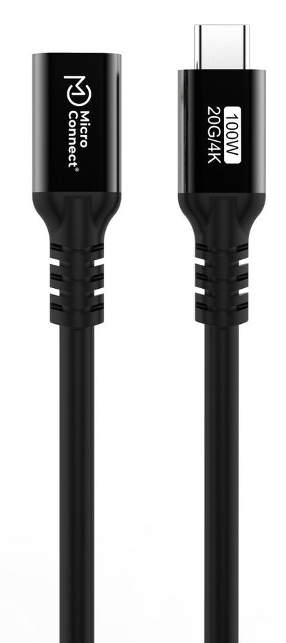 MicroConnect MC-USB3.2CC3-FA USB-C Cable 3m – 20Gbps, 100W, Angled, Black