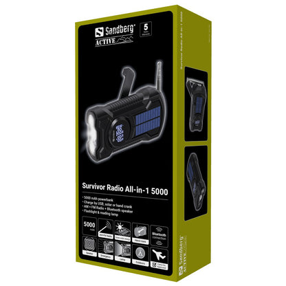 Sandberg 421-03 Survivor Radio All-in-1 5000 – Portable AM/FM, Bluetooth, 5000mAh