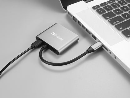 Sandberg 136-44 USB-C Dock – Dual HDMI, USB, Power Delivery, Aluminium