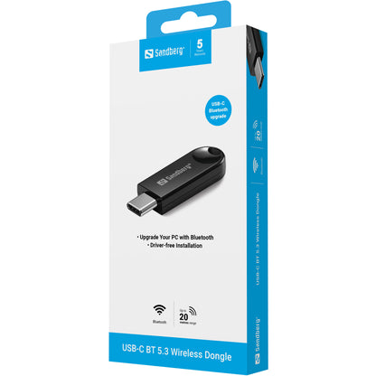 Sandberg 136-69 USB-C BT 5.3 Wireless Dongle – Bluetooth Adapter, 2.1 Mbit/s