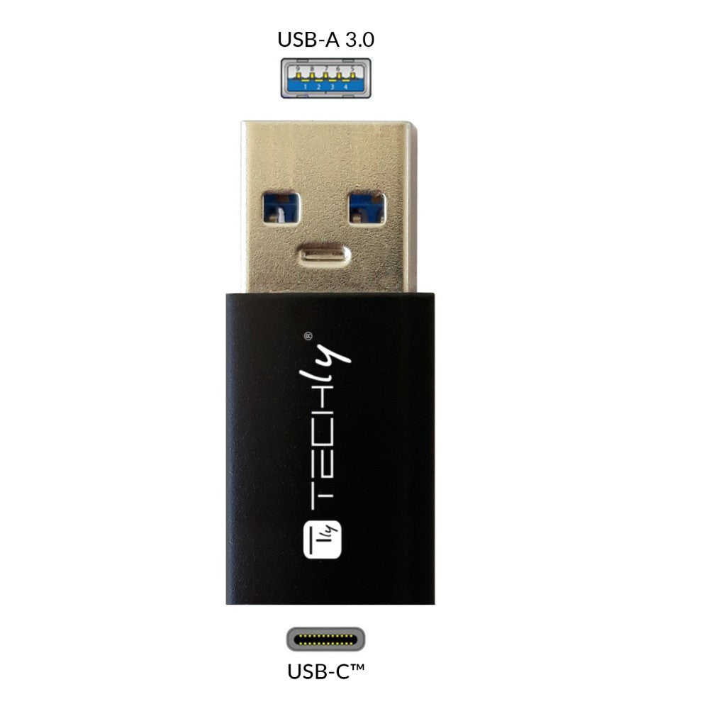 Techly IADAP-USB3-AFT USB 3.0 Adapter – USB A Male to USB-C Female Converter Black
