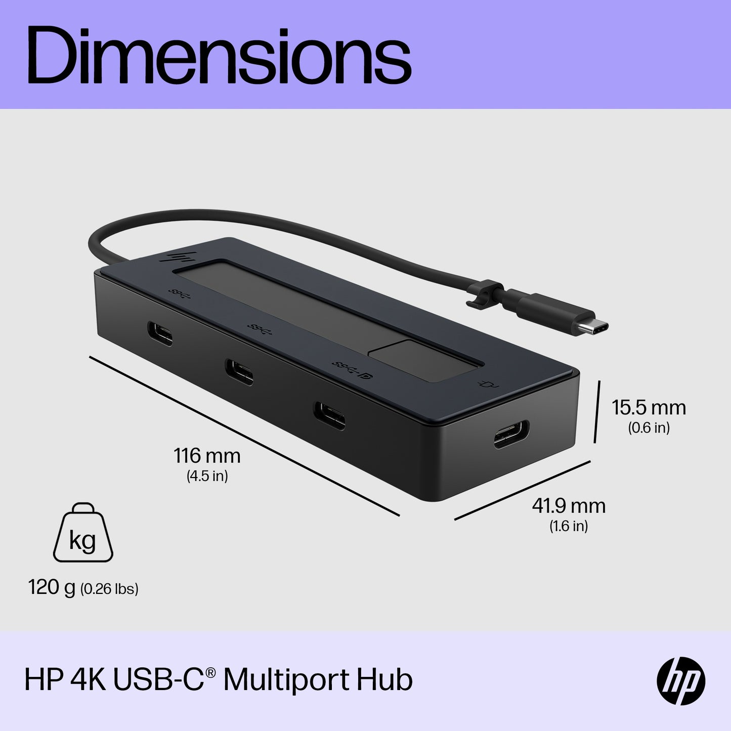 HP 6G843AA#ABB 4K USB-C Multiport Hub – 4-Port, 10Gbps, 4K Ultra HD, Black