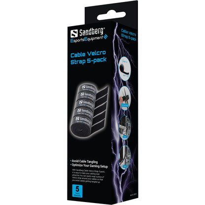 Sandberg 520-33 Cable Velcro Strap 5-Pack – Black, 1000mm, Hook & Loop, RoHS Certified