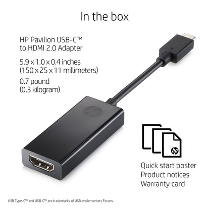 HP 2PC54AA USB-C to HDMI Adapter – Black, 150mm, 20g