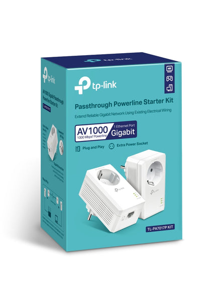 TP-Link TL-PA7017P KIT PowerLine Network Adapters – AV1000 Gigabit Passthrough Starter Kit