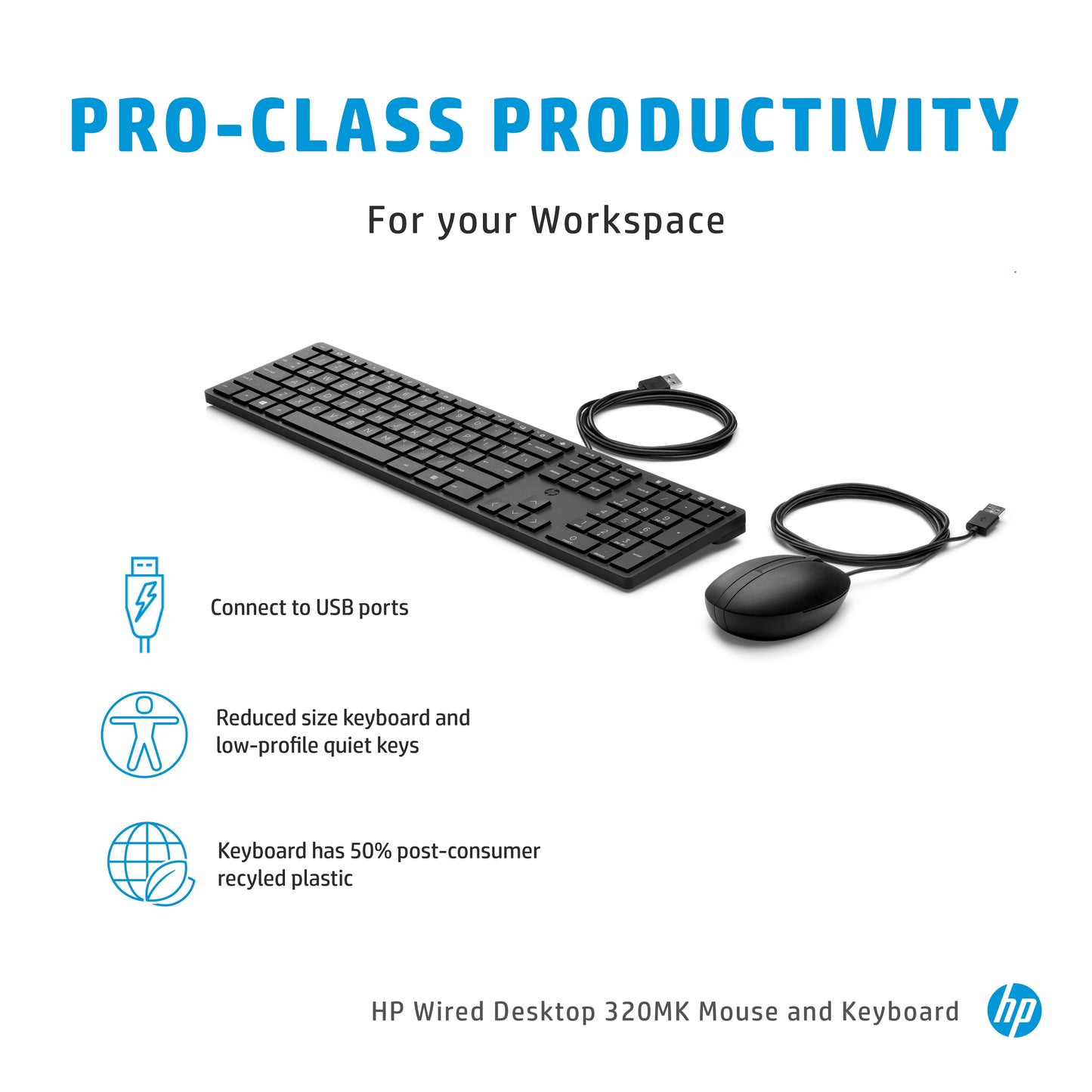HP 9SR36AA#ABE Wired Desktop 320MK Mouse and Keyboard – Full-Size USB Black