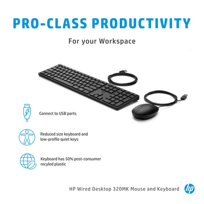 HP 9SR36AA#ABE Wired Desktop 320MK Mouse and Keyboard – Full-Size USB Black
