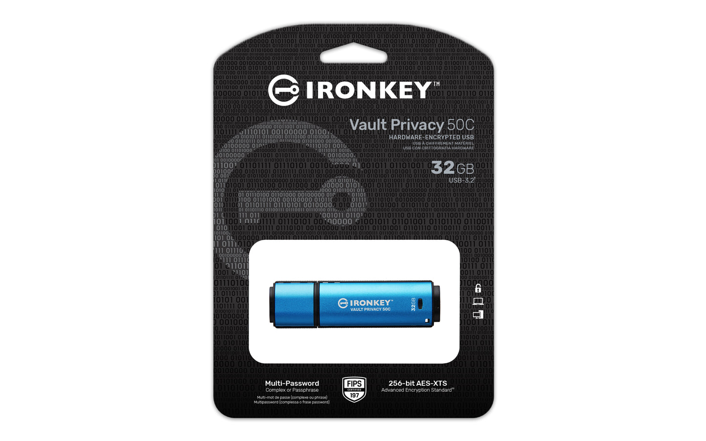 Kingston IKVP50C/32GB 32GB USB-C IronKey Vault Privacy 50C AES-256 Encrypted Drive