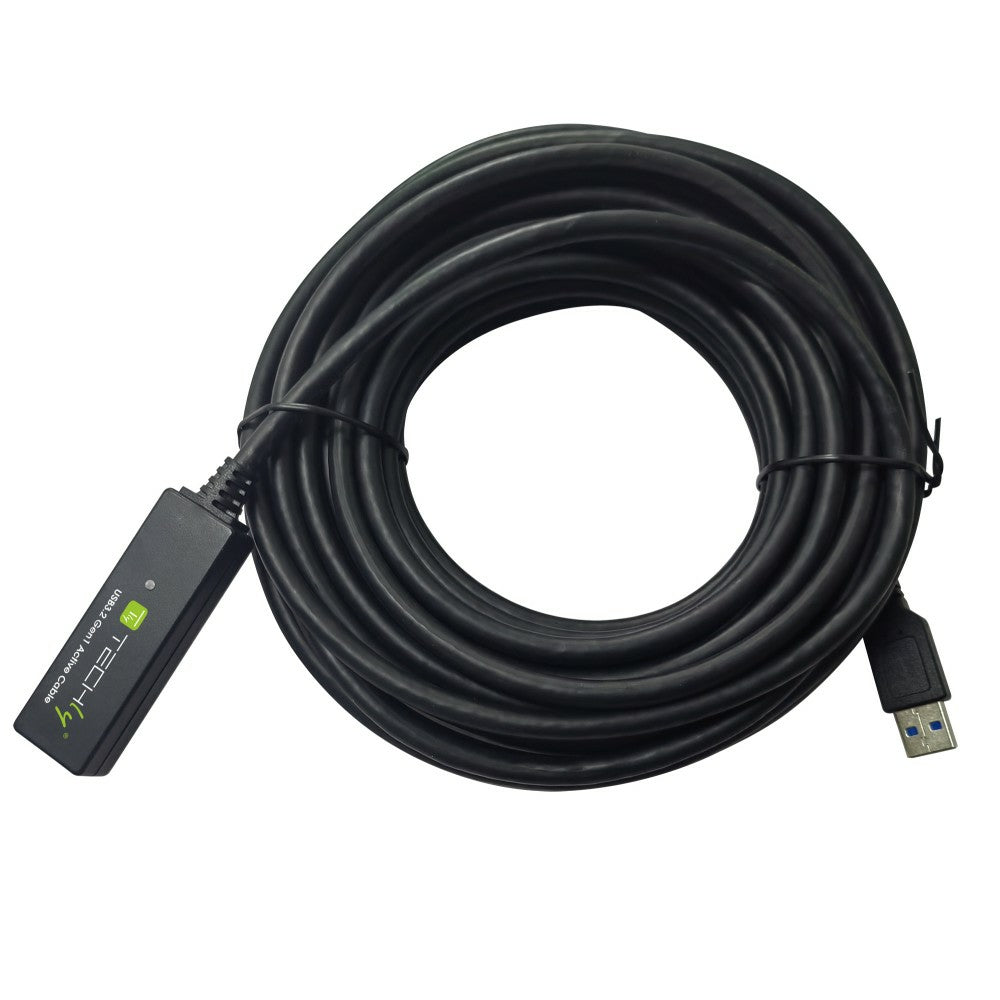 Techly ICUR30100G USB 3.2 Gen 1 Active Extension Cable 10m USB A Black