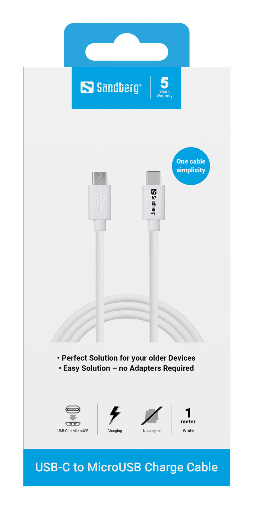 Sandberg 136-74 USB-C to Micro-USB Charge Cable – 1m White