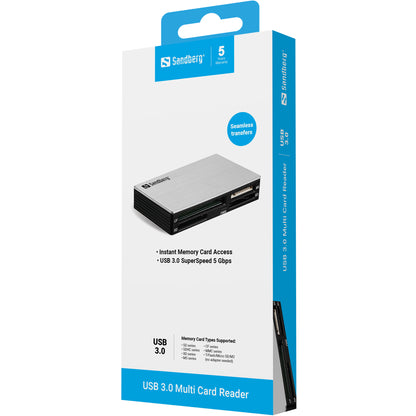 Sandberg 133-73 USB 3.0 Multi Card Reader – High-Speed Card Reader Black/Silver