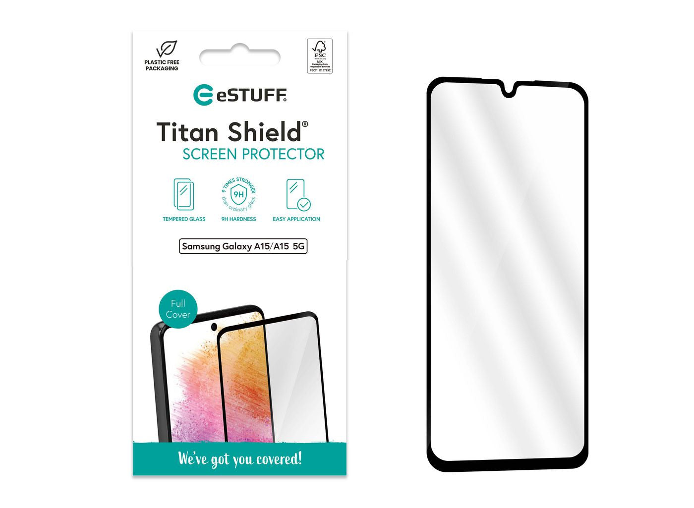 eSTUFF ES504105 Full Cover Tempered Glass Screen Protector – Titan Shield 9H